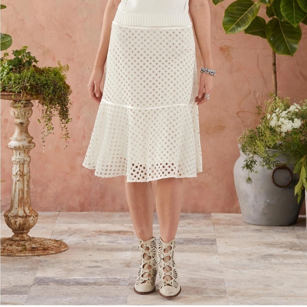 SUNDANCE Lyonnette Skirt Ivory 101252 Coastal Beachy Boho Preppy Neutral Size XL